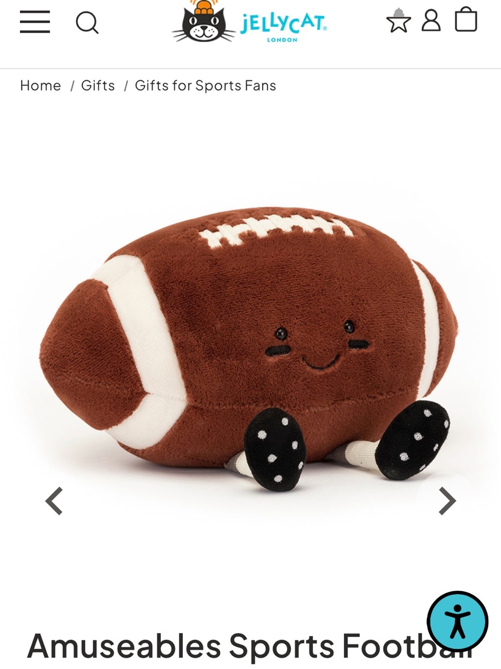 NWT Jellycat Brown and White Plush Football with Polka-Dot Feet